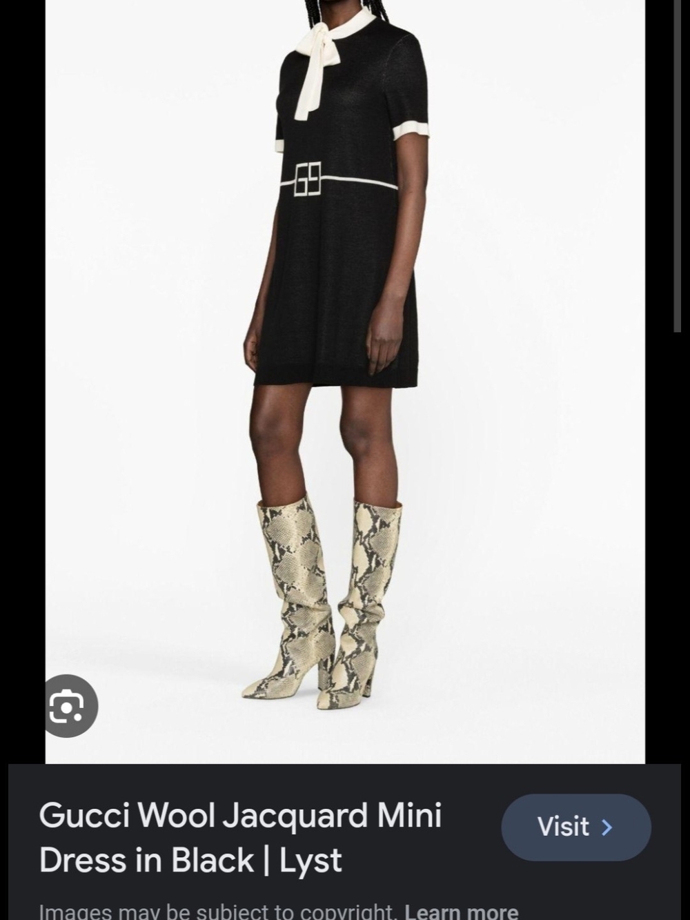 Gucci Square GG Jacquared Dress with Cream Tie Detail
